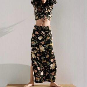 ZARA Japanese Style Floral Print Skirt